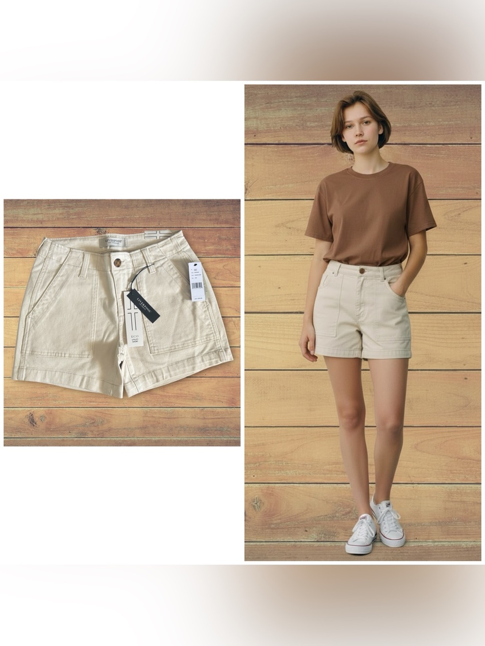 NEW Liverpool Jeans Company High-Rise Utility Bermuda Shorts - Beachside Dunes